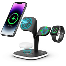 3 az 1-ben vezeték nélküli töltőállomás, Magsafe töltő kompatibilitás, állítható látószög, gyors vezeték nélküli töltés Apple