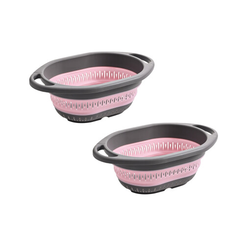 Strainer Basket Set With AntiSlip Base Expandable Design-Pink