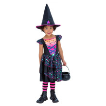(10-12 Years, Black/Pink/Neon) Smiffys Girls Star Witch Polyester Costume Set