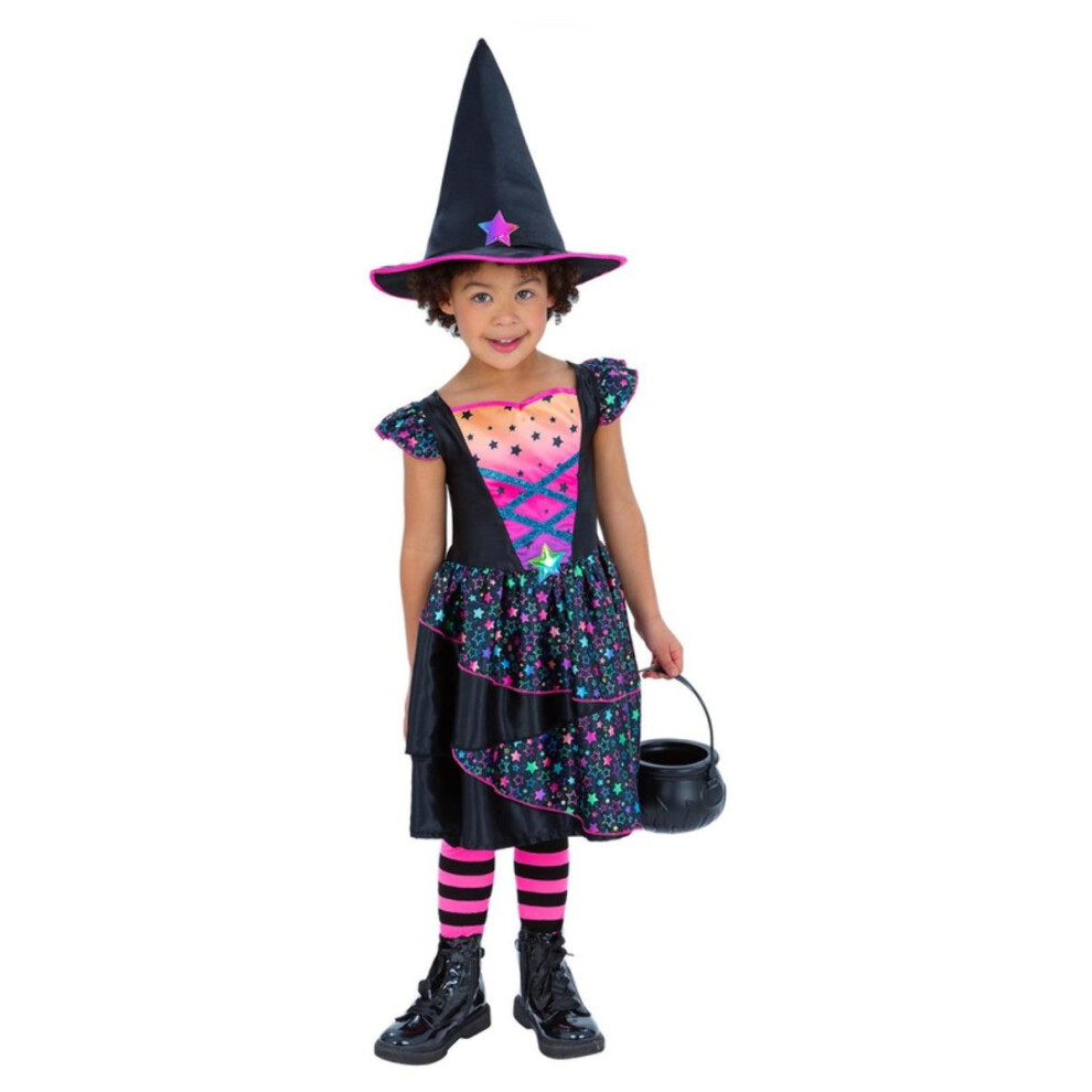 Photos - Fancy Dress  Smiffys Girls Star Witch Polyester Costume Set(7-9 Years, Black/Pink/Neon)