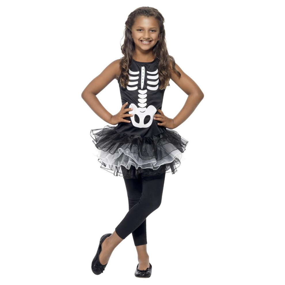Smiffy's (10-12 Years, Black) Girls Skeleton Costume Tutu Dress