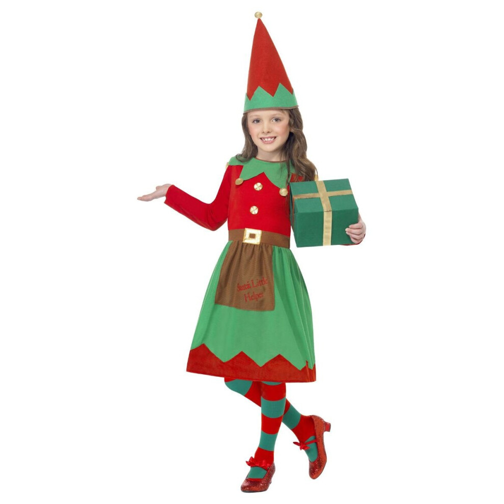 Smiffy's (4-6 Years, ) Girls Santa's Little Helper Elf Christmas Costume Set Red/Green