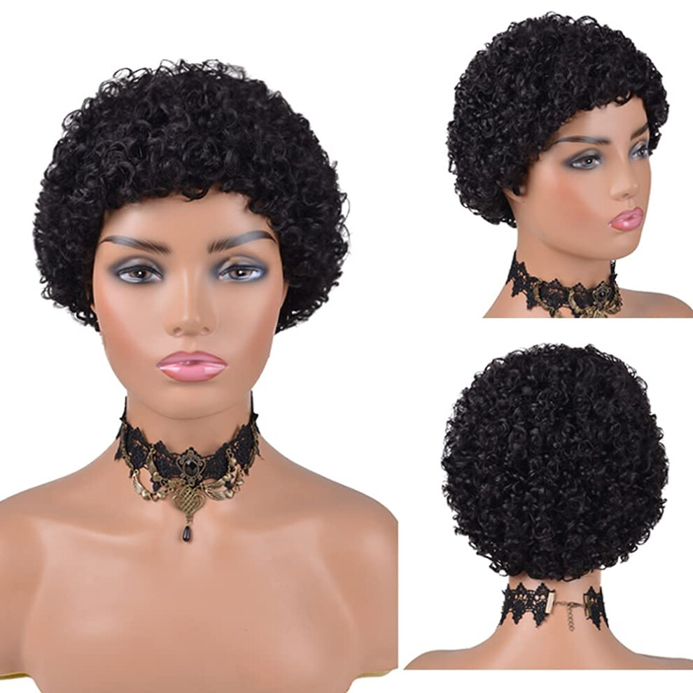 Unisex Black Afro Curly Wig Short Curly Human Hair Wigs For Women Natural Pixie Cut Lightweight Breathable Style
