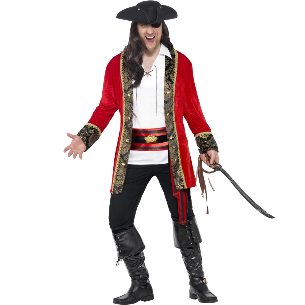 Smiffy's (Xxl, ) Mens Curves Pirate Captain Costume Set Red/White/Black