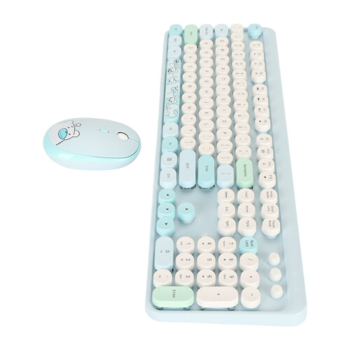 Wireless Combo Retro Round Keycap Keyboard & 1600 DPI Mouse Bluetooth Blue