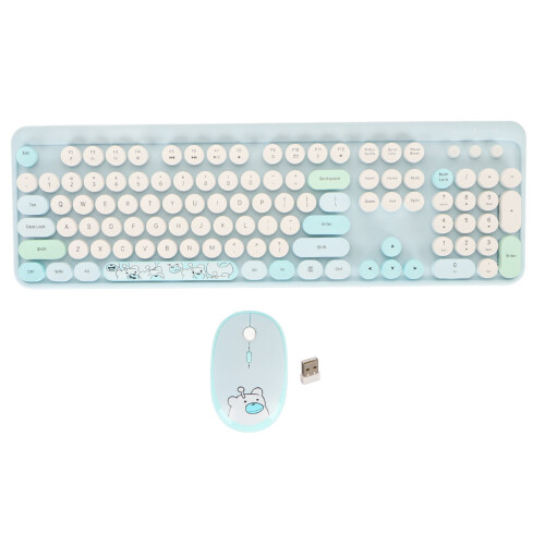 Wireless Combo Retro Round Keycap Keyboard & 1600 DPI Mouse Bluetooth Blue 2