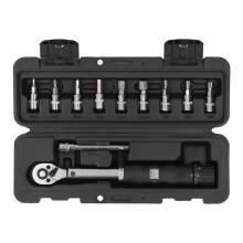 Torsion wrench, 2way rotation, preset adjustable torsion wrench from 2 to 14 Nm with 9 sockets 1/4' drive.