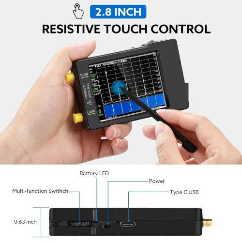 Spectrum Analyzer, Hand Held 2.8" Display ESD Protected V0.3.1_E, Frequency Range 100kHz to 960MHz, Portable Compact Design 2