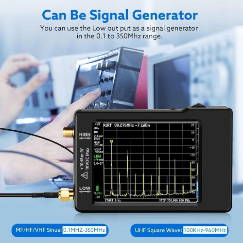 Spectrum Analyzer, Hand Held 2.8" Display ESD Protected V0.3.1_E, Frequency Range 100kHz to 960MHz, Portable Compact Design 1