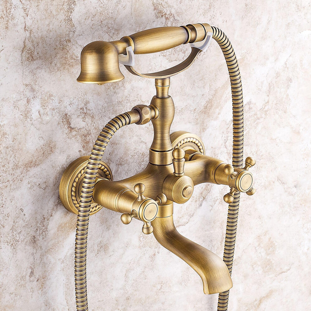 Bath Shower Mixer Tap Wall Mounted Brass Dualcontrol Bath Tap Antique Brass Finish 9412369317247