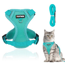 Cat Harness with Lead Set, Escape Proof and Adjustable, Breathable Chest Harness with Reflective Strips for Cats (Blue, Size M), Suitable for 34.5 kg