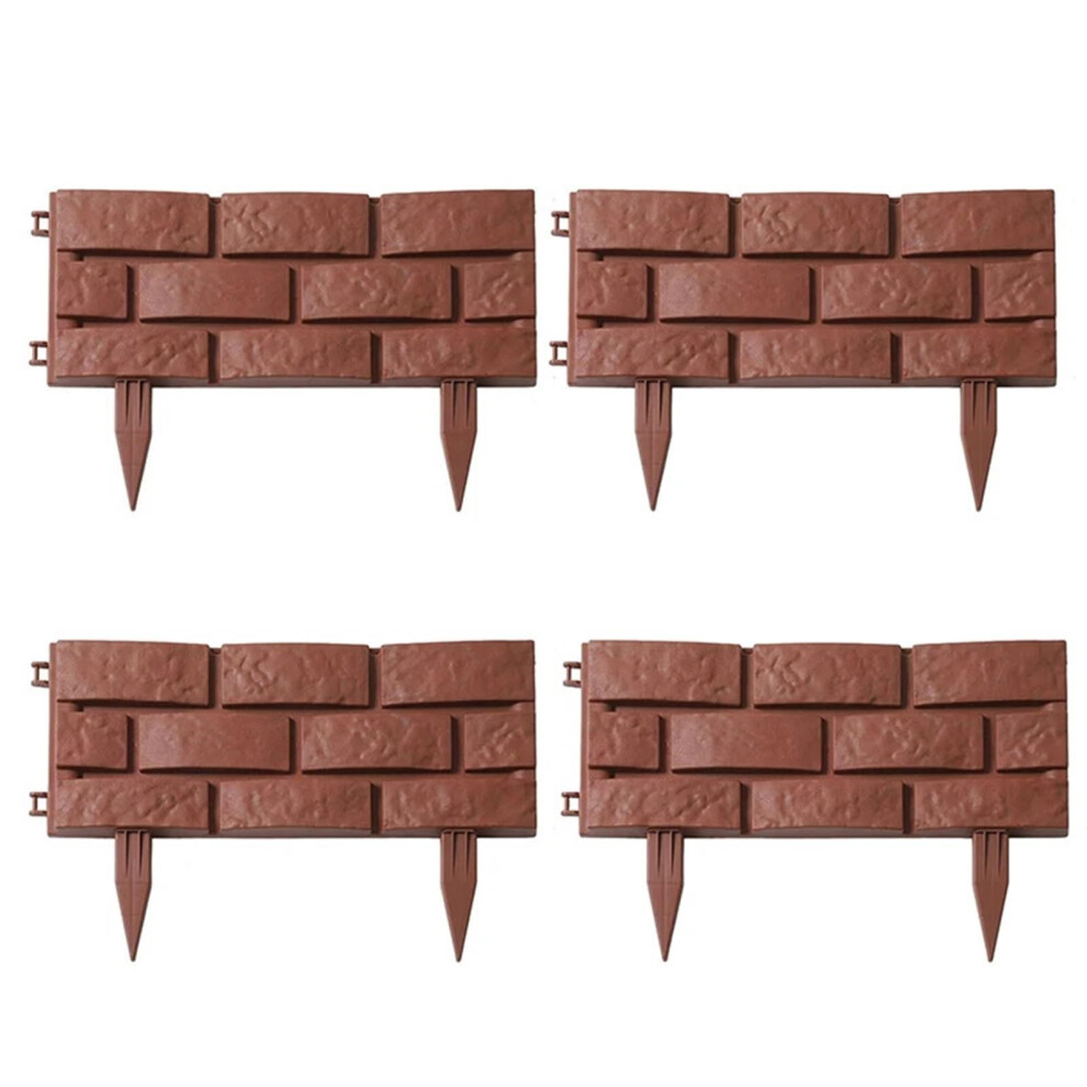 Plastic Brick Effect Garden Edging Border For Flower Bed And Lawn, Weatherresistant 4Pcs Brown 9189345136603