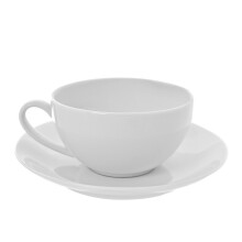 White Oversized 10oz Tea Cup and Saucer Set of 6 – Porcelain Royal Coupe Design
