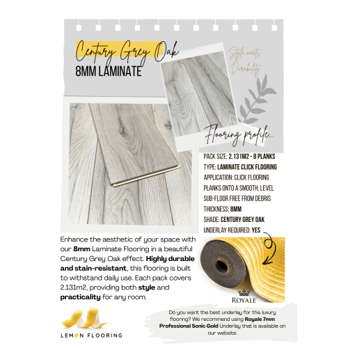 8mm Laminate Flooring - Click System - Century Grey Oak Effect 1