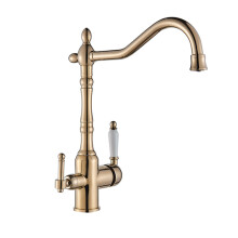Rubinetto da cucina con filtro (dorato), girevole a 360, miscelatore per acqua calda e fredda, dopp