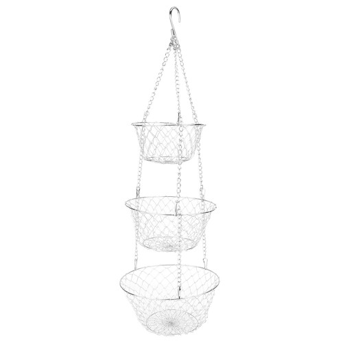 Adjustable 3-Tier Hanging Fruit and Vegetable Rack, Organizational Solution Multi Functional Storage Basket, Space Saving Foldable Wire Organizer with 1