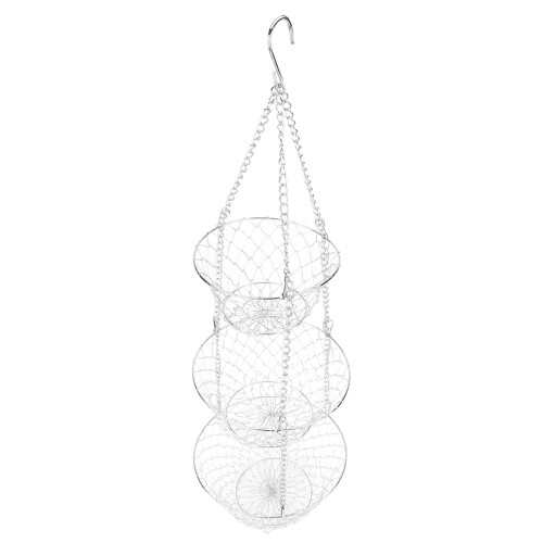 Adjustable 3-Tier Hanging Fruit and Vegetable Rack, Organizational Solution Multi Functional Storage Basket, Space Saving Foldable Wire Organizer with 2