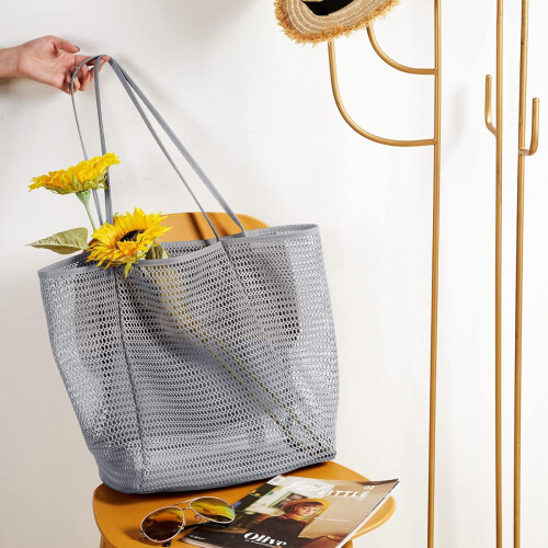 Ελαφριά τσάντα Tote από mesh, κλασική και κομψή τσάντα ώμου για την παραλία, αρκετά 1