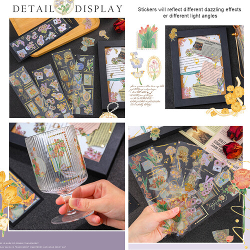 Υλικά για Scrapbooking, Vintage Αυτοκόλλητα, Διαφανή Αυτοκόλλητα με Λουλούδια από Χάρτινο 2