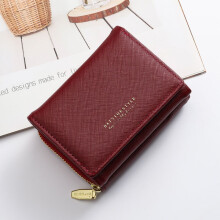 Compact Wallet, Easy Access Faux Leather Credit Card Organizer with Keychain, Fashionable for Ladies (Red)