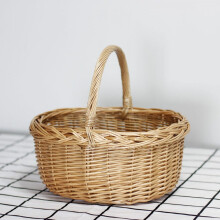 Coș de picnic din răchită cu mâner, coș de răchită naturală pentru mese în aer liber și întâlniri în grădină, coș de picnic țesut
