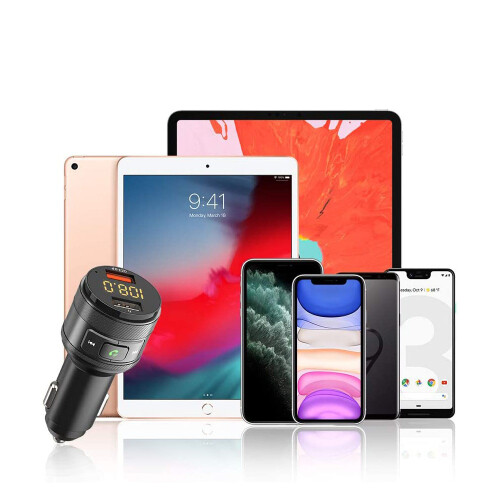 Κομψός πομπός FM Bluetooth προσαρμογέας αυτοκινήτου Crystal Clear Calls6Security Protection για iPhone, iPad, 2