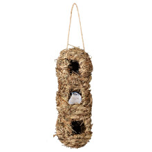 Nid d'oiseau artisanal, design pratique avec 3 ouvertures et forme de cacahuète, nid d'oiseau tissé naturel pour la décoration extérieure, maison