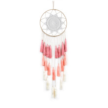 Macrame Dream Catchers, Boho Crescent Dreamcatcher Handcrafted for Versatile Home Decoration Craft with Red Tassel Feather Ornament, Perfect Blessing
