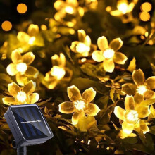 Kukanmuotoiset aurinkokennoiset merkkijonovalot, lämpimän valkoiset vedenpitävät keijuvalot terassin pihan lomakoristeeseen,
