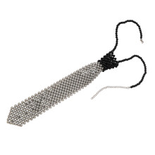 Punk Necktie Necklace with Shimmering Pearls for-black silver
