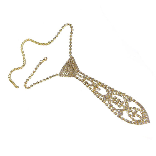 Sparkling Rhinestones Necktie Claw Chain Adjustable-Gold
