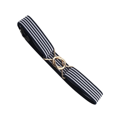 Soft Stretchable Belt-blue white blue colo Round buckle