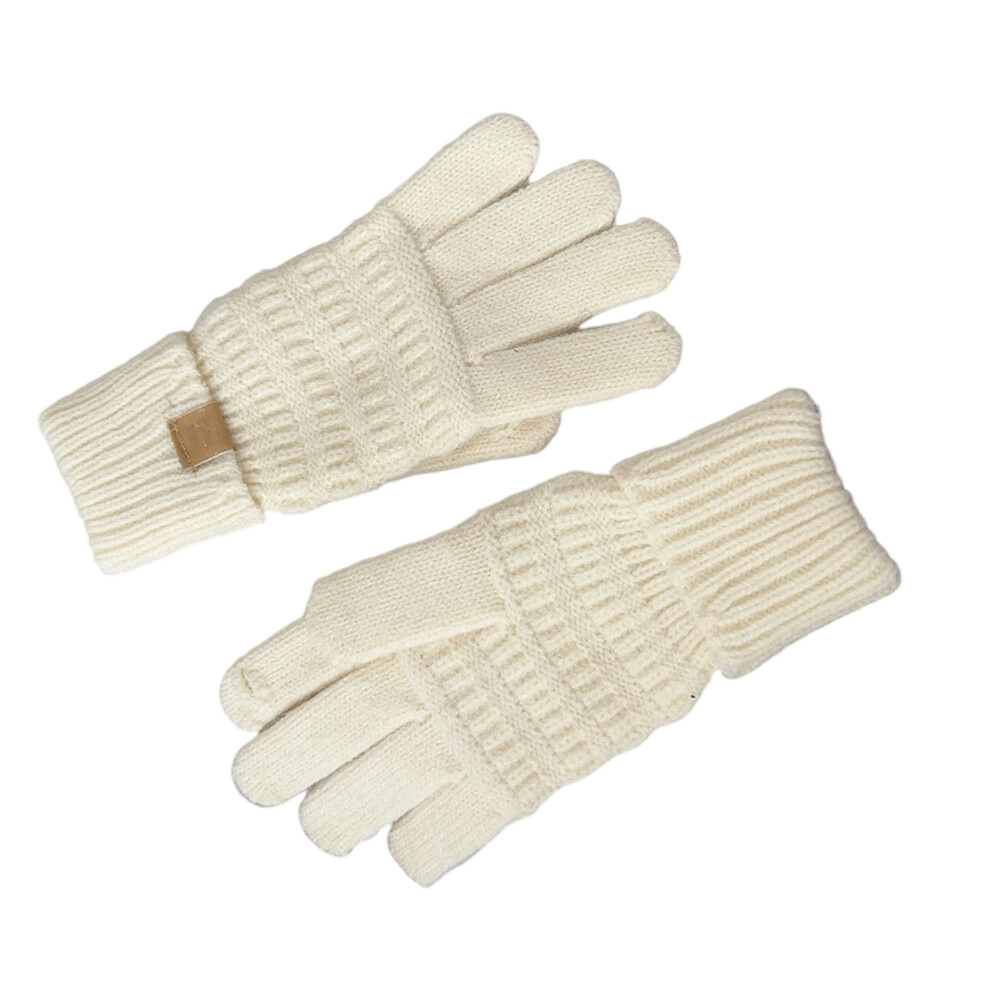 Warm Knit Gloves for Girl Women Glove Stylish-Milky white OS