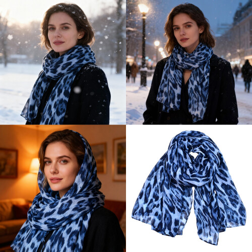 Leopard Print Scarf Head Wrap Soft Breathable Voile Shawl-Red 1