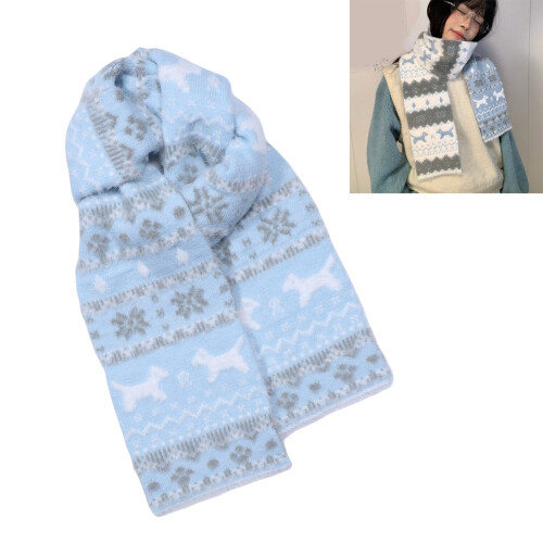 Écharpe tricotée réversible Fair Isles avec Motif-Chat bleu 2