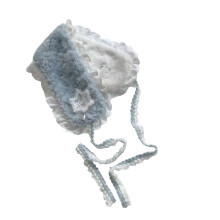 Pluche sjaal met delicate kanten rand Warm-Blauwe katoenen bies