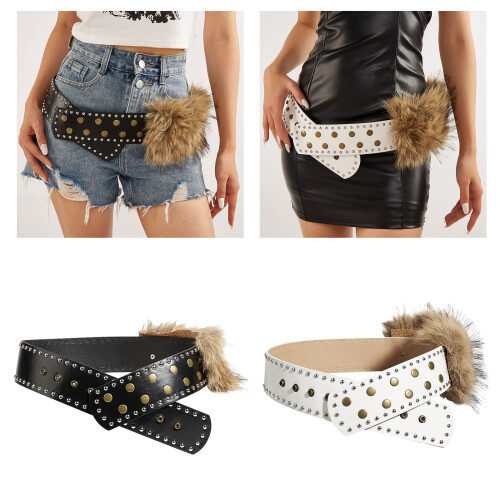 Gothic Punk Style Belt Adjustable PU Leather With Metal-White 2