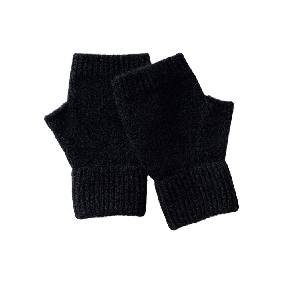 Black Wool Fingerless Gloves For Women Girl Cold Weather