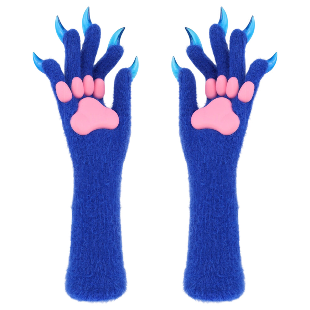 Cosplay Cats Paws Gloves Lovely Faux Fursuit-Blue Clawed Pads 7704000739528