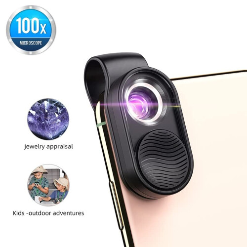 Microscope observation 100x microscope objective mobile phone macro lens  magnification LED mini pocket portable lens 2