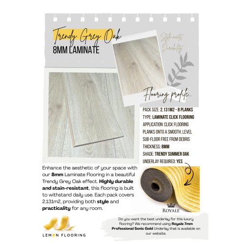 8mm Laminate Flooring - Click System - Trendy Grey Oak Effect 1