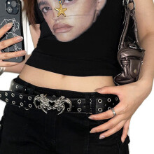 Ceinture à fermoir à épingle à Double rangée de Style Punk,-Noir