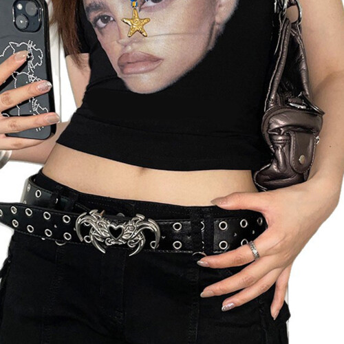 Ceinture à fermoir à épingle à Double rangée de Style Punk,-Noir
