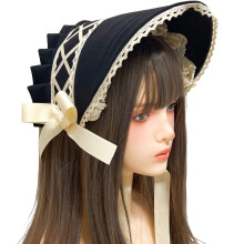 Lace Bowknot Bonnet Hat Comfortable Costume Hat Cosplay-Black