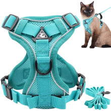 Adjustable cat leash and harness for outdoor escape protection, breathable, soft dog leash and harness with reflective strips.