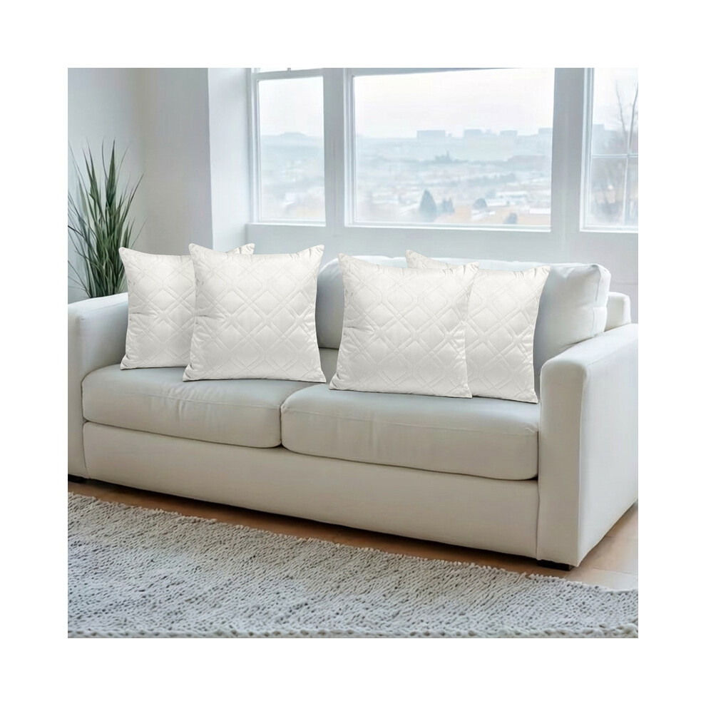 Aspire Homeware (4X, ) Premium Diamond Design Velvet Filled Cushion White