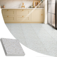(Light Grey Terrazzo, 10) Vinyl Floor Tiles Self Adhesive - Vinyl Flooring Peel And Stick Floor Tile - Speckled Terrazzo
