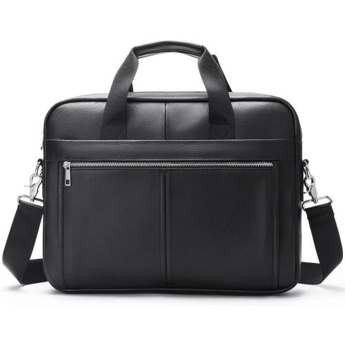 Cowhide Leather Briefcase for Men   Layer Diagonal Shoulder Bag, 37x28 cm, Black 2