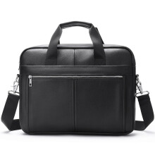 Cowhide Leather Briefcase for Men Layer Diagonal Shoulder Bag, 37x28 cm, Black