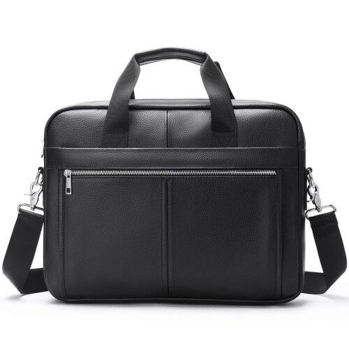 Cowhide Leather Briefcase for Men   Layer Diagonal Shoulder Bag, 37x28 cm, Black